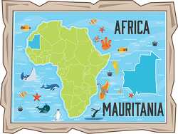 map of mauritania  with ocean animals africa continent clipart
