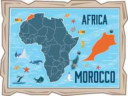 map of morocco with ocean animals africa continent clipart