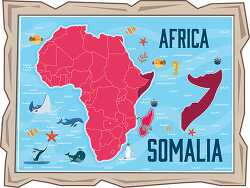 map of somalia with ocean animals africa continent clipart