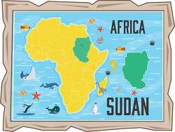 map of sudan with ocean animals africa continent clipart