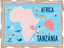 map of tanzania with ocean animals africa continent clipart