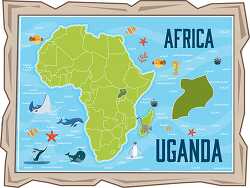 map of uganda with ocean animals africa continent clipart