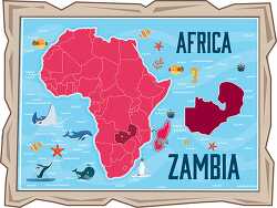 map of zambia with ocean animals africa continent clipart