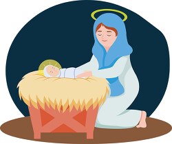 mary with baby jesus in manger christmas christian clipart