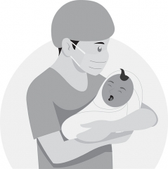 maternity doctor holding newborn baby gray color