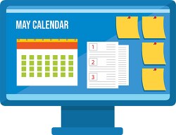may calendar with post notes on computer screen clipart