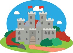 medieval castle with large sleeping dragon