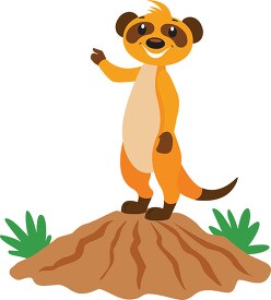 meerkat standing on burrow hole used for shelter clipart
