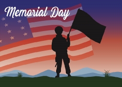 memorial day solider standing with american flag clipart