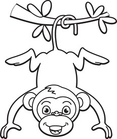 monkey hanging from tree black white outline cliprt