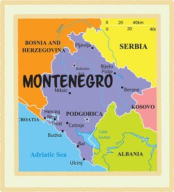 montenegro country map color border clipart