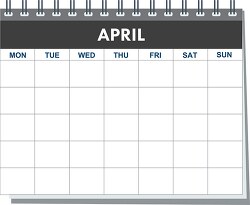 month spiral april calendar black white clipart