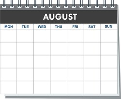 month spiral august calendar black white clipart