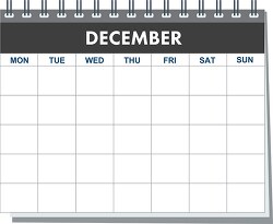 month spiral december calendar black white clipart