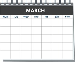 month spiral march calendar black white clipart