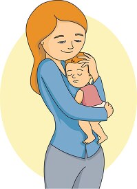 mother holding a baby with head on shoulder