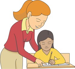 mother or teacher helping girl in study