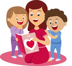 mother reading bed time story to son daughter clipart
