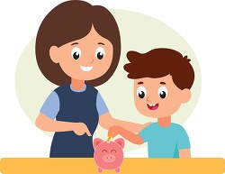 mother teaches kid savings the value of money clipart