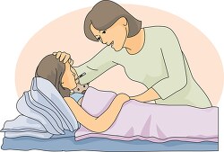 mother with child sick in bed