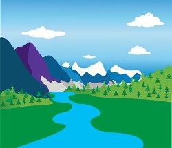 mountains with river and valley geography clipart