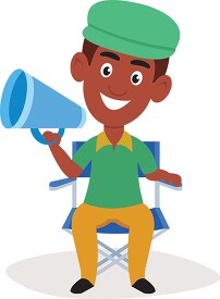 movie director sitting in char holding megaphone clipart