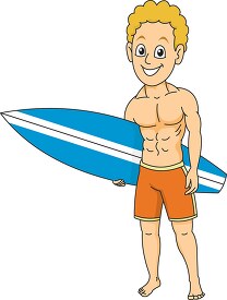 muscular surfer holding surfboard clipart
