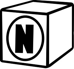 N alphabet block black white clipart