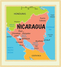 nicaragua country map color border clipart