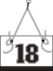 number eighteen hanging on board with rope clipart