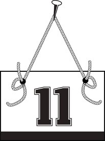 number eleven hanging on board with rope clipart