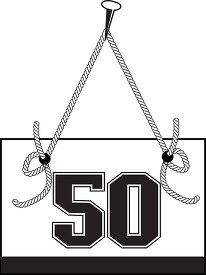 number fifty hanging on board with rope clipart