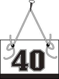 number forty hanging on board with rope clipart