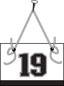 number nineteen hanging on board with rope clipart