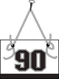 number ninety hanging on board with rope clipart