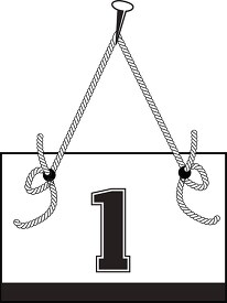 number one hanging on board with rope clipart