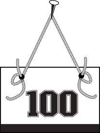 number one hundred hanging on board with rope clipart