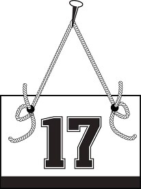 number seventeen hanging on board with rope clipart