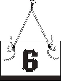 number six hanging on board with rope clipart