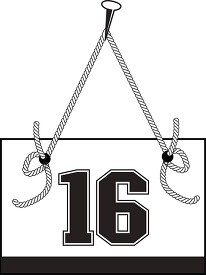 number sixteen hanging on board with rope clipart