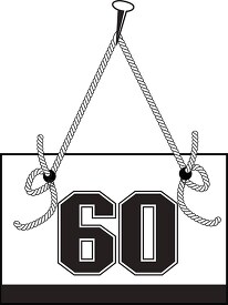 number sixty hanging on board with rope clipart