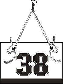 number thirty eight hanging on board with rope clipart