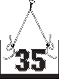 number thirty five hanging on board with rope clipart