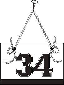 number thirty four hanging on board with rope clipart