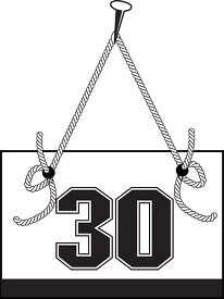 number thirty hanging on board with rope clipart