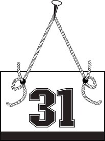 number thirty one hanging on board with rope clipart
