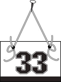 number thirty three hanging on board with rope clipart