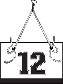 number twelve hanging on board with rope clipart