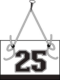 number twenty five hanging on board with rope clipart