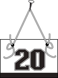 number twenty hanging on board with rope clipart